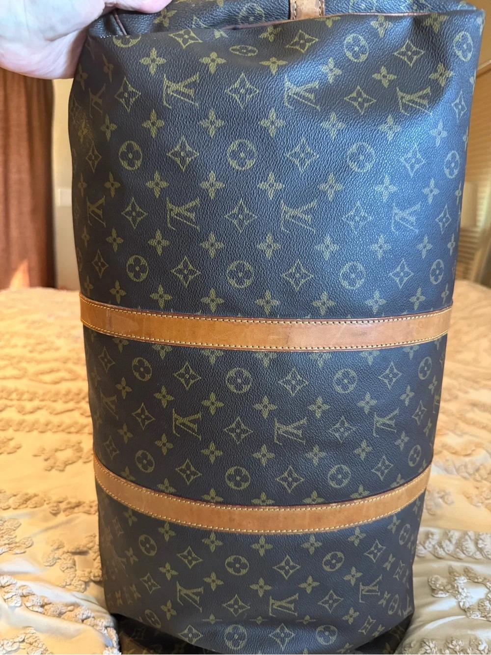 Louis Vuitton Brown Monogram Keepall Travel Duffel - Tan Leather Trim